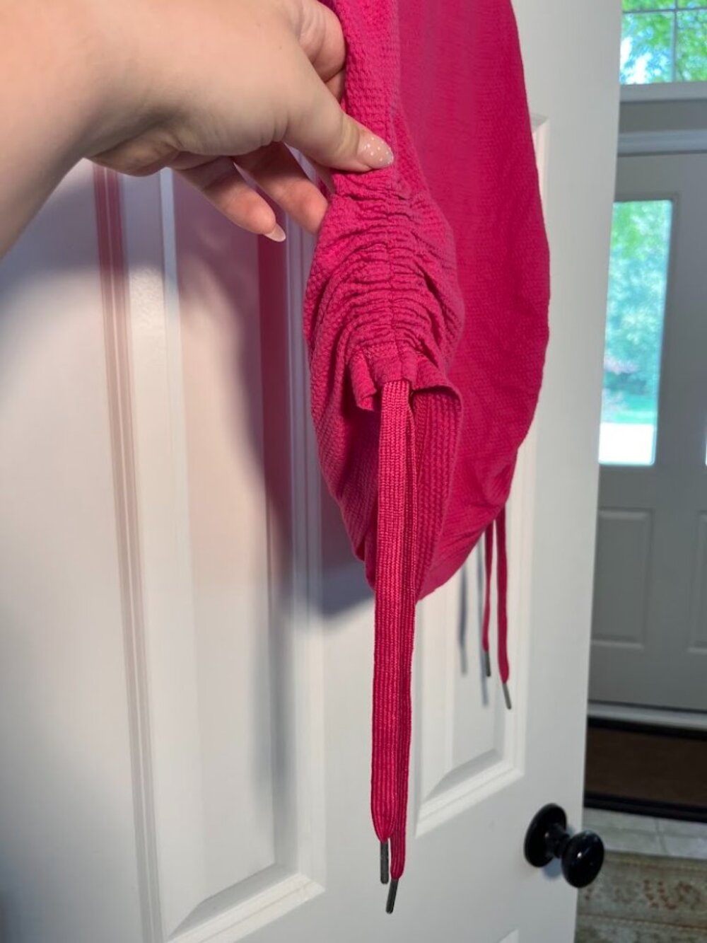 Calvin Klein Performance Magenta Pink Waffle Knit Tank Top M Ruched Cinch Side - Picture 2 of 7
